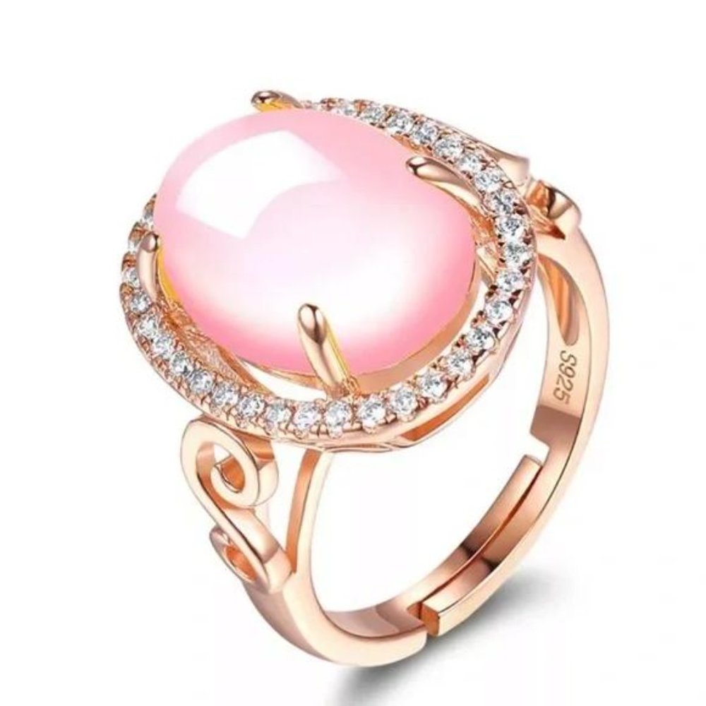 NEW PINK ROSE GOLD DIAMOND 925 STERLING ADJUSTABLE RING, CUTE RING, SHINY RING. - Picture 5 of 6